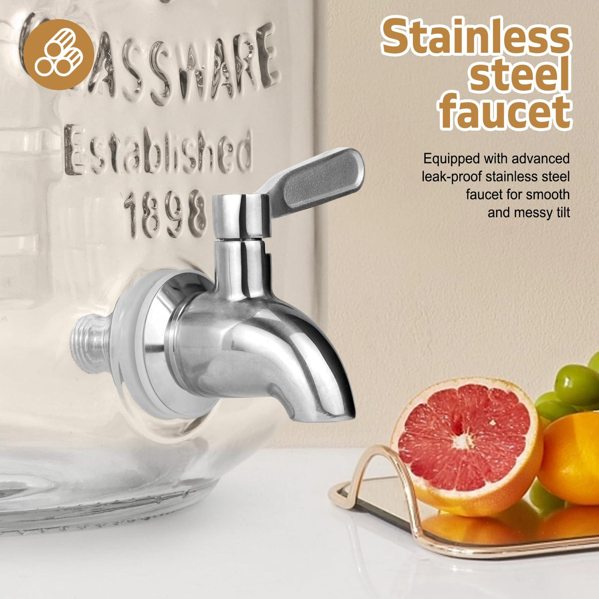 DD&HAPP two-pack glass dispensers with large capacity for party drinks