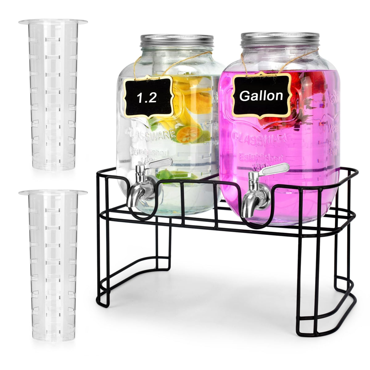 DD&HAPP glass drink dispenser on a stand for elegant party service