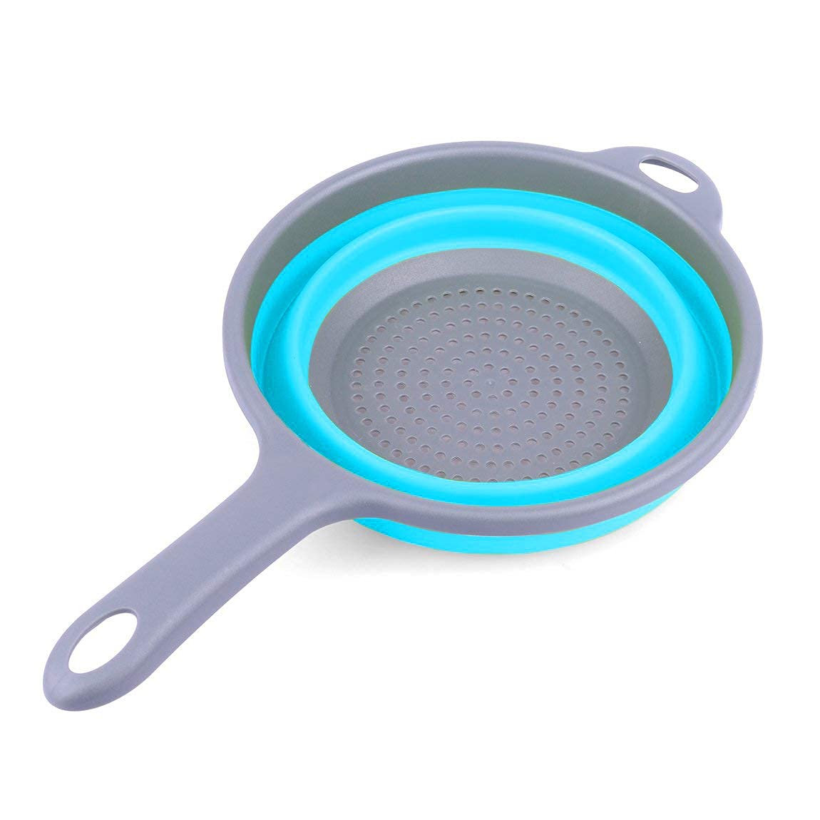 ddLUCK dishwasher safe silicone colander blue for quick cleaning after meals.
