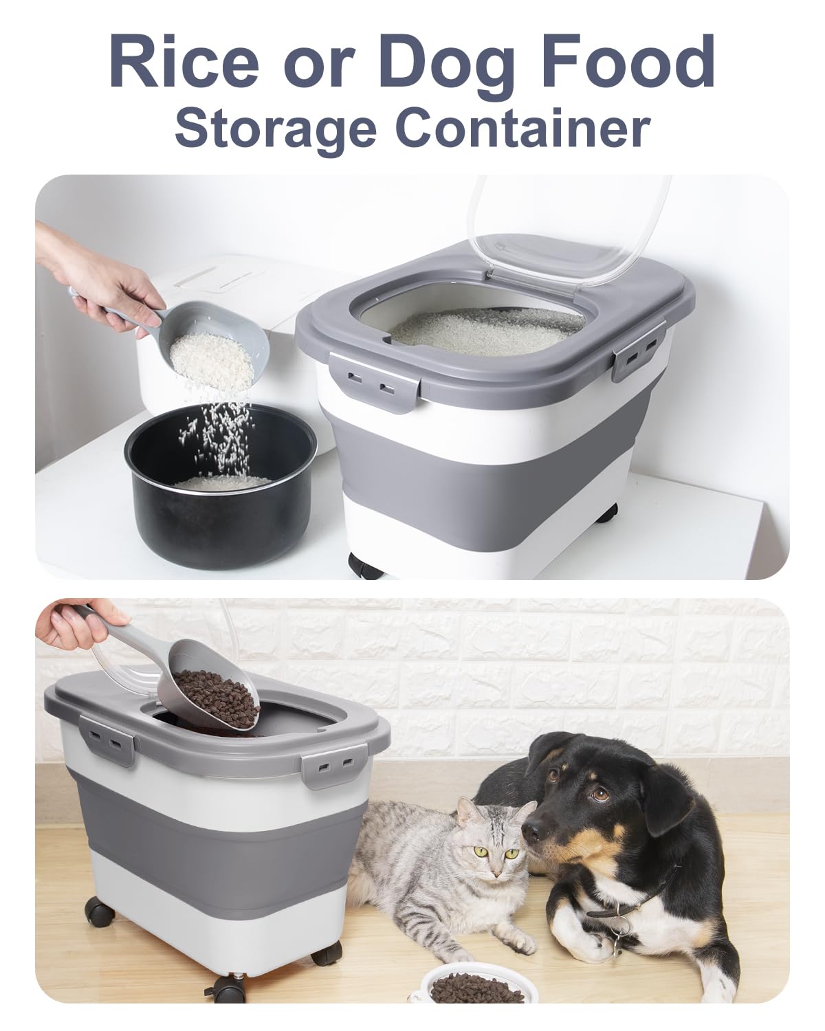 DDMOMMY wheeled storage moves pet food easily around the kitchen.