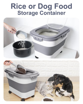 DDMOMMY wheeled storage moves pet food easily around the kitchen.
