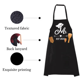 DDOFAH Mr and Mrs Est 2026 apron showing double pockets for practical use.