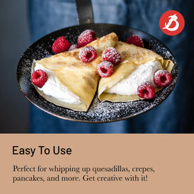 De Buyer blue carbon steel pan crepe cooking demonstration.