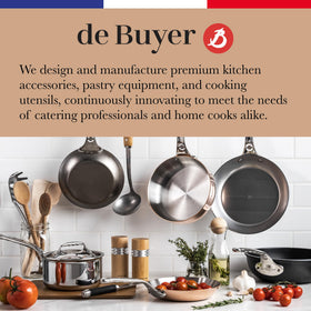 de Buyer Mineral B care-handling text shows hand wash and seasoning care tips