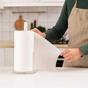 Dealpoli acrylic paper towel holder on countertop for kitchen organization.