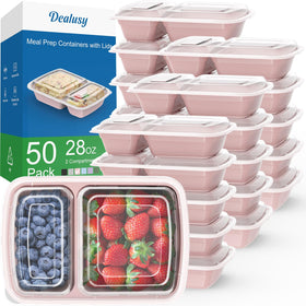 Dealusy 28oz two-compartment container with pink lid for organized portions.