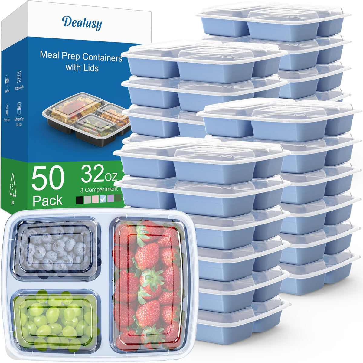 Dealusy 32 oz meal prep container with three compartments for balanced meals
