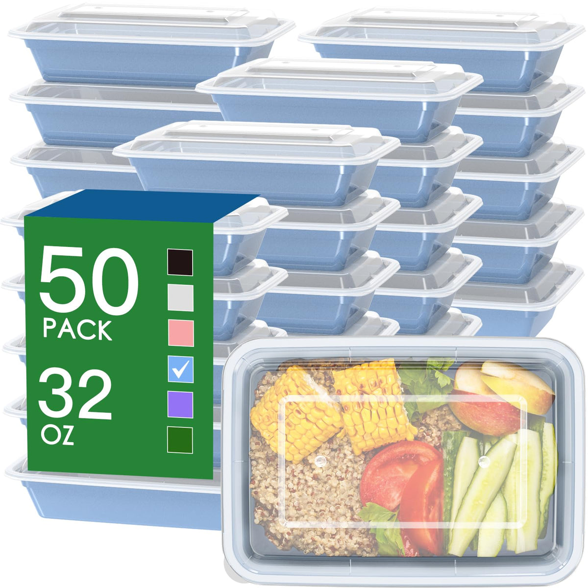 Dealusy 32oz meal prep containers with blue lids for easy takeaway meals.