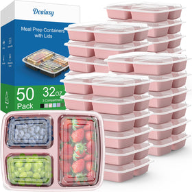 Dealusy pink 32 oz three-compartment container with leakproof lid for organized meals