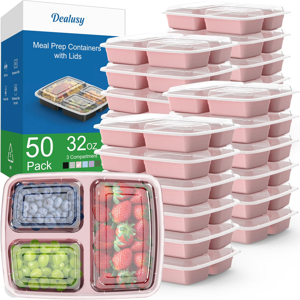 Dealusy pink 32 oz three-compartment container with leakproof lid for organized meals