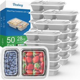 Dealusy 50-pack 28 oz container with two compartments for organized meals.