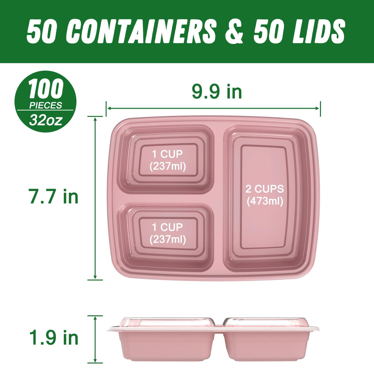 Dealusy leakproof lid on pink 32 oz meal prep container for portable food
