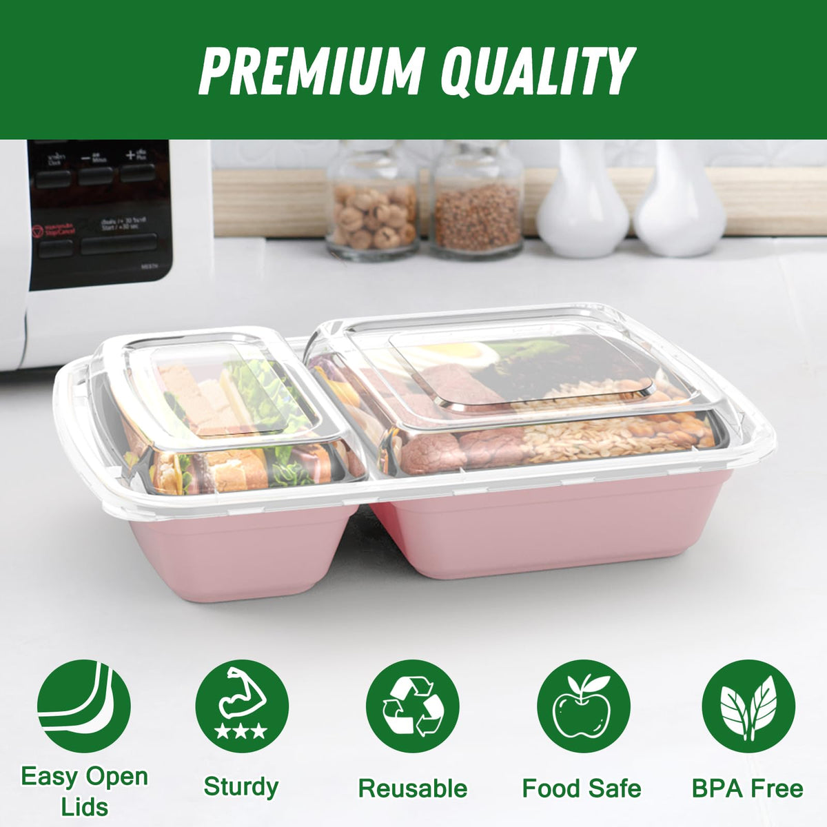 Dealusy leakproof lid prevents spills during transport.