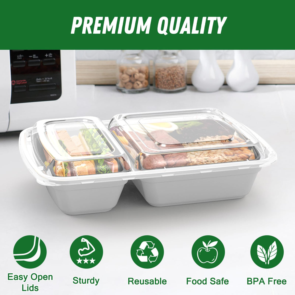 Dealusy microwave and freezer safe plastic for versatile prep.