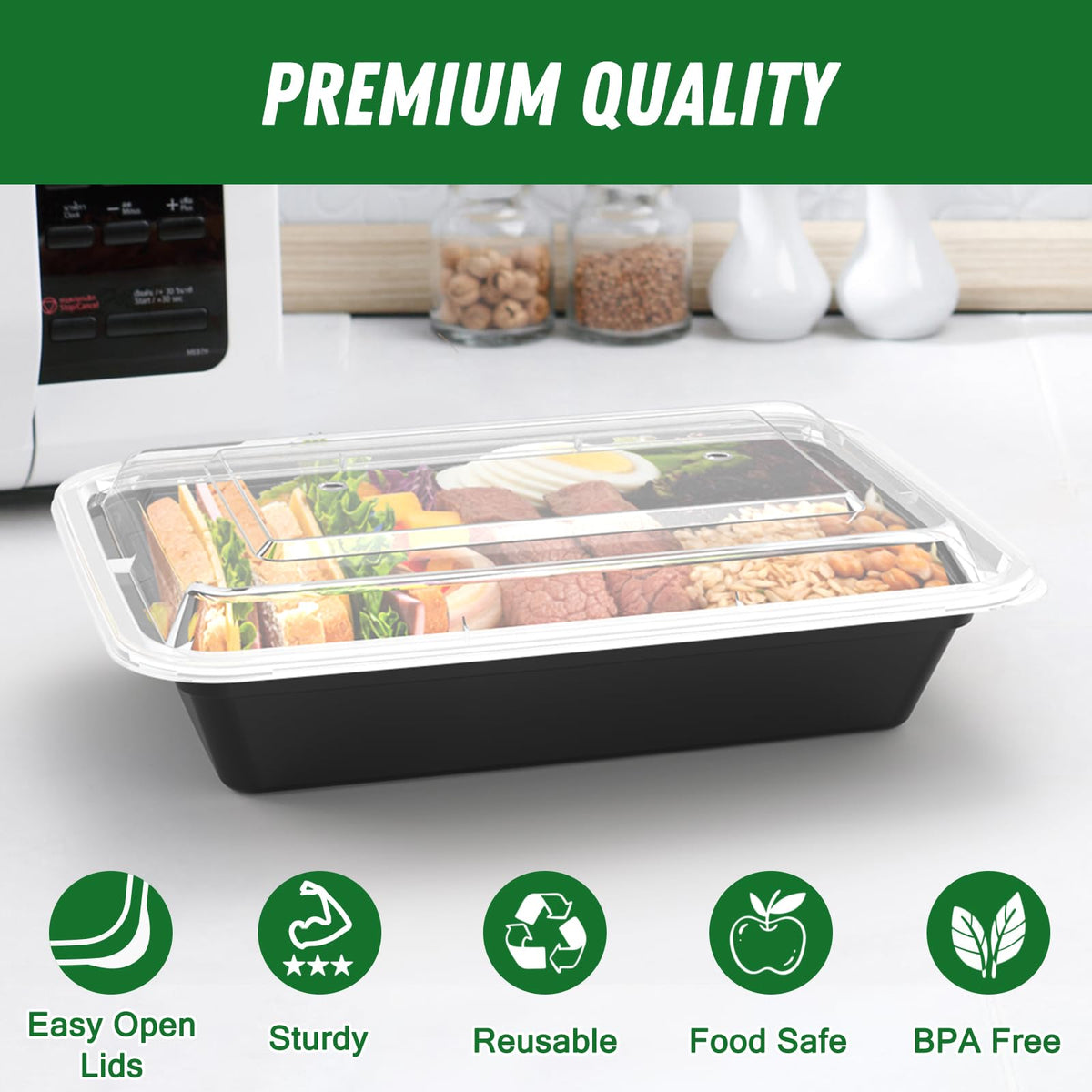 Dealusy microwave safe and freezer safe 32 oz container for versatile reheating.