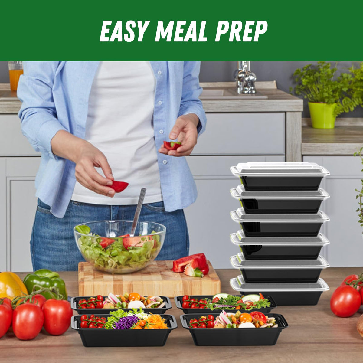 Dealusy stackable design saves fridge space while keeping portions intact.