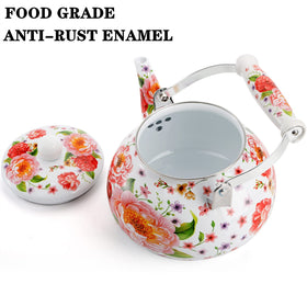 DEAYOU 2.6 quart enamel kettle with floral pattern ideal for gatherings
