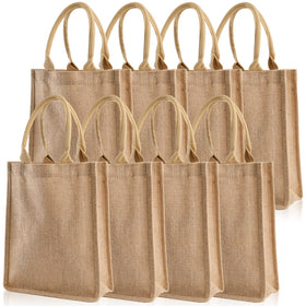 DEAYOU eight-pack jute tote bags for versatile shopping and gifting.