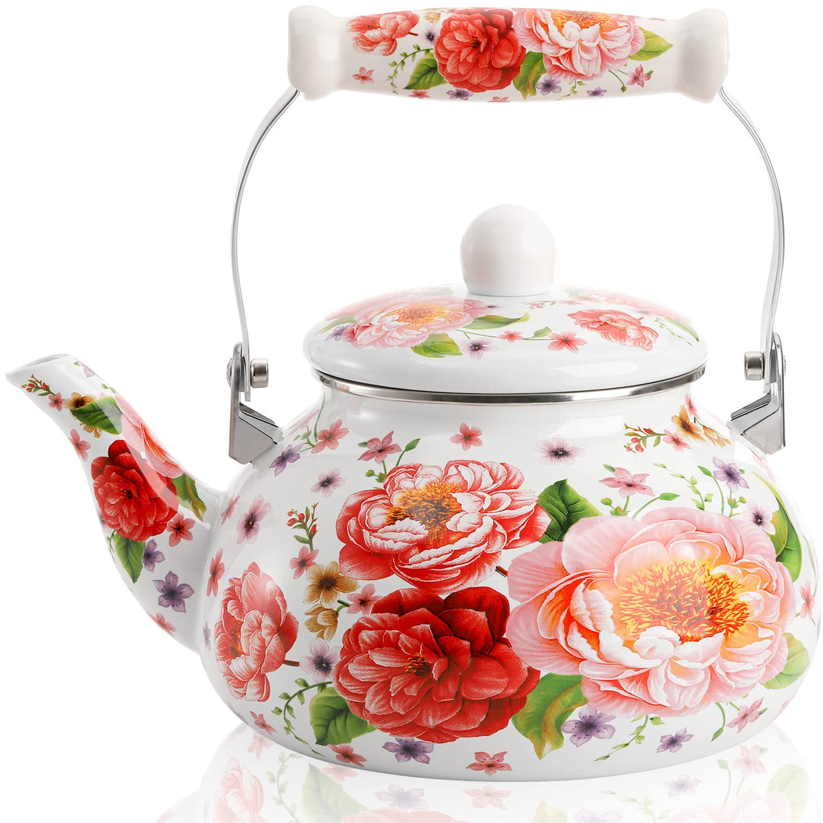 DEAYOU floral enamel tea kettle on stovetop with durable finish for daily use