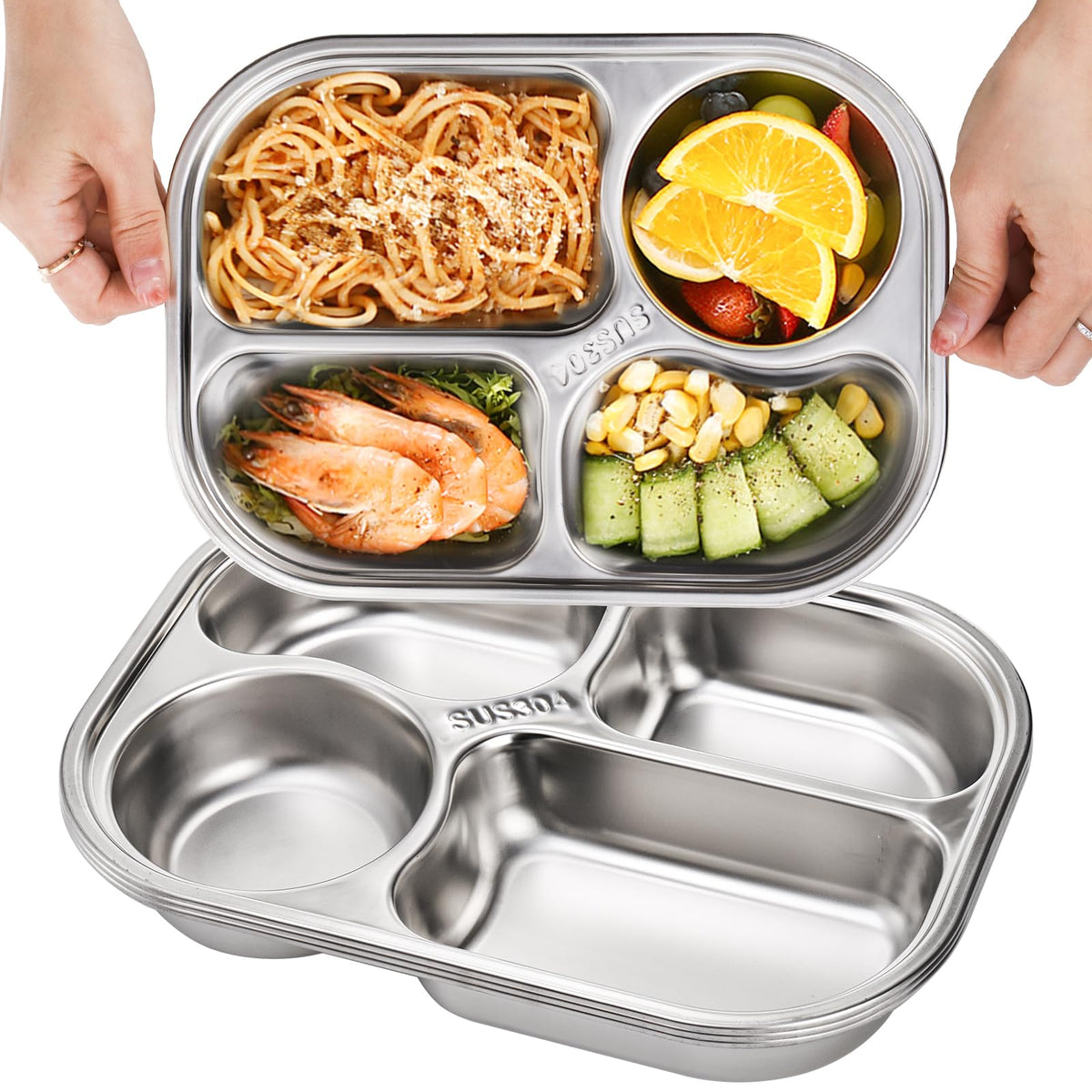 DEAYOU plates suitable for kids and adults with four compartments.