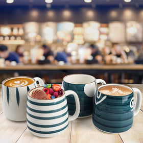 DEAYOU oven and freezer-safe porcelain mugs for versatile storage.
