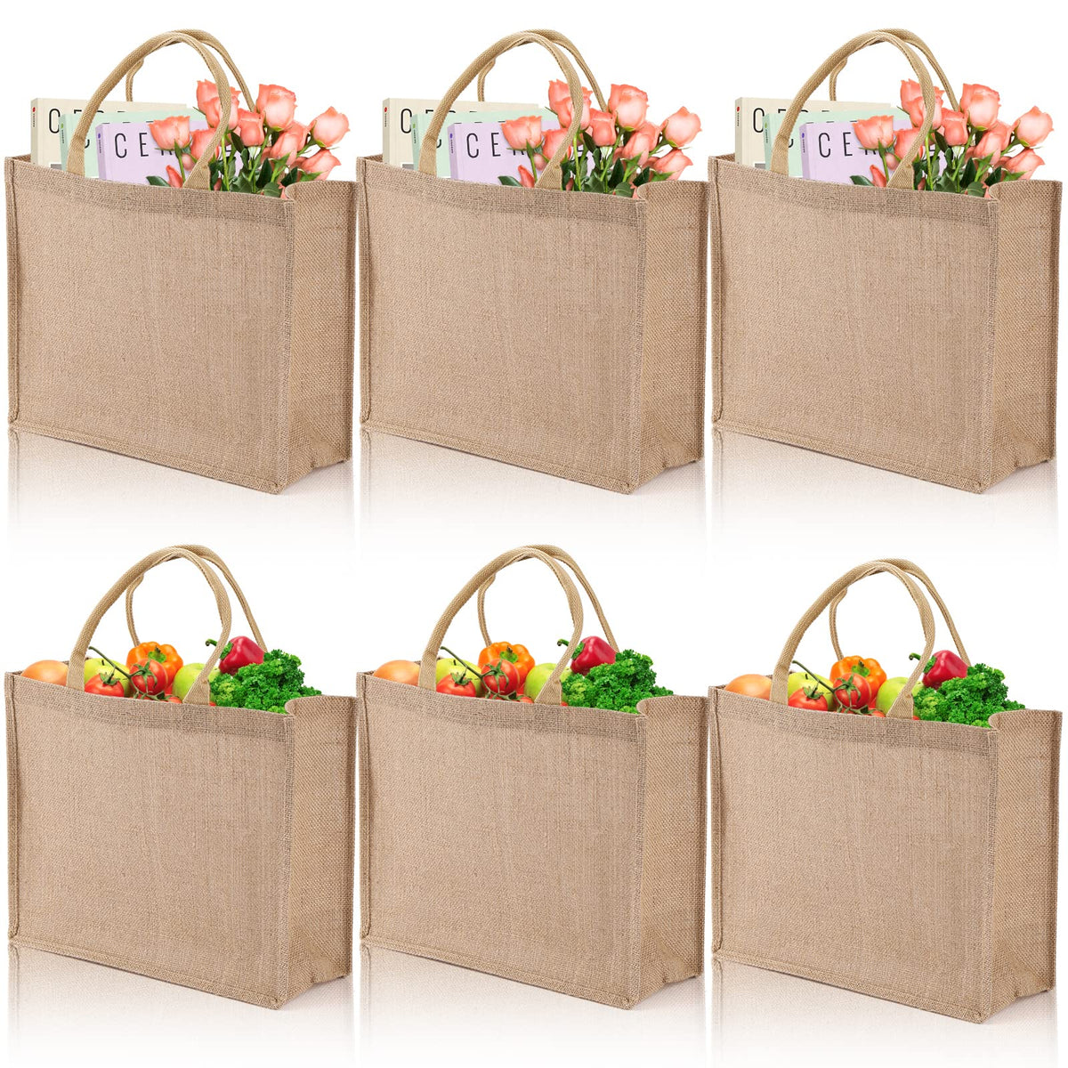 DEAYOU six-pack pack-of-6 burlap totes ideal for bulk storage and party favors.