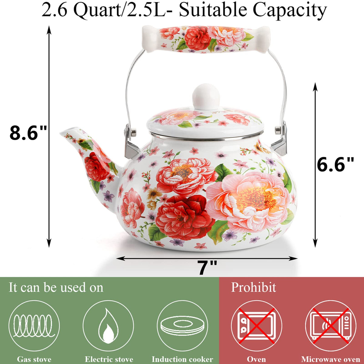 DEAYOU porcelain cool touch handle tea kettle for safe, easy pouring