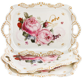 DEAYOU 3-pack melamine trays with handles ready for easy serving at gatherings.