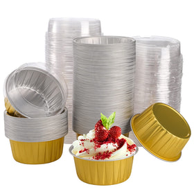 DEAYOU 5oz foil baking cups with lids for quick, mess-free baking
