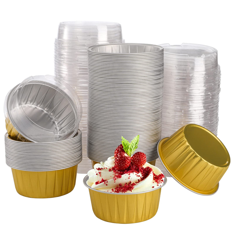 DEAYOU 5oz foil baking cups with lids for quick, mess-free baking