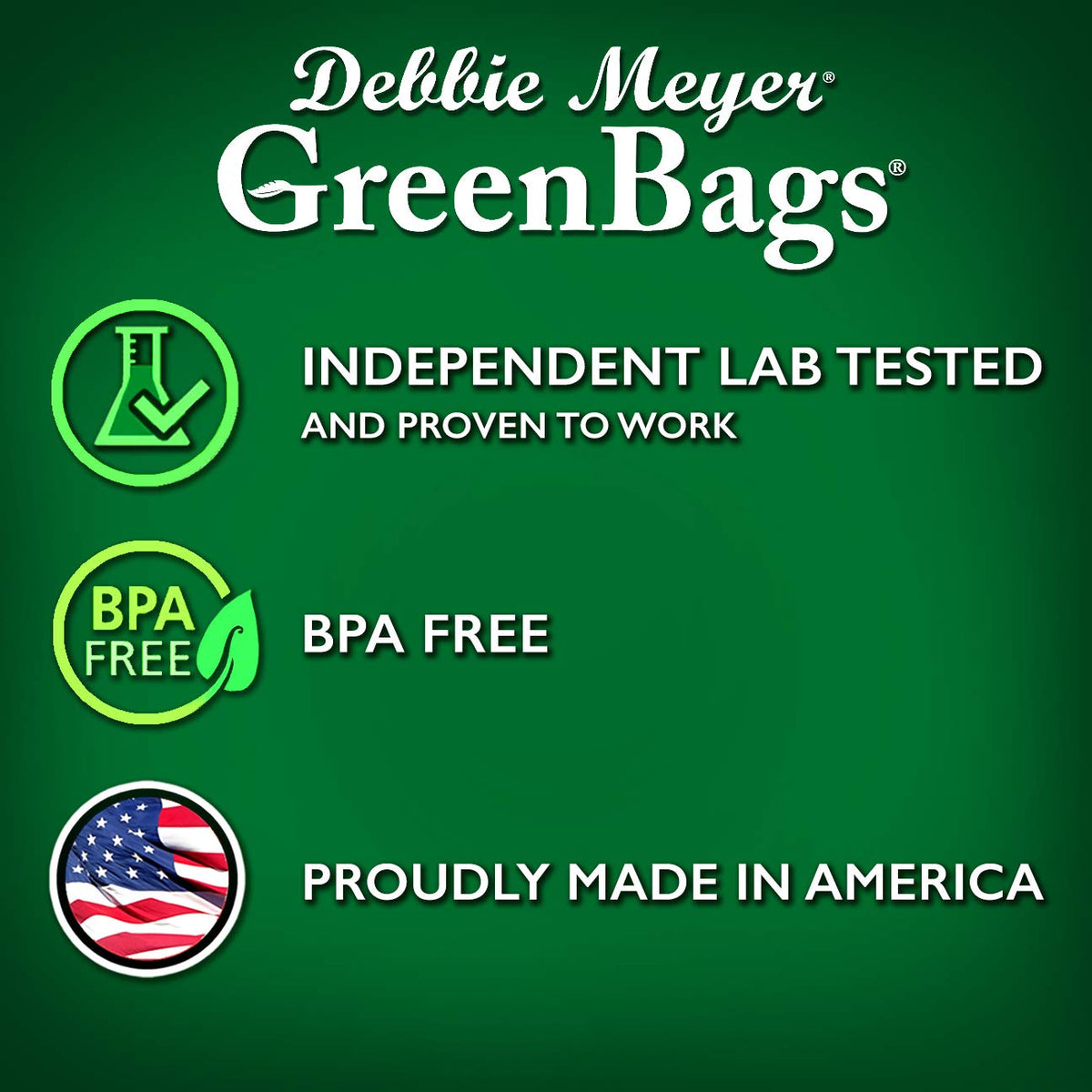 BPA-free Debbie Meyer GreenBags emphasize safe, reusable kitchen storage.