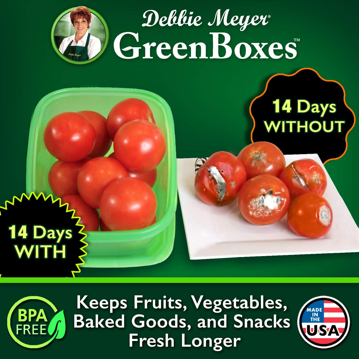 Debbie Meyer UltraLite GreenBox 64oz container stores large portions with a tight seal.