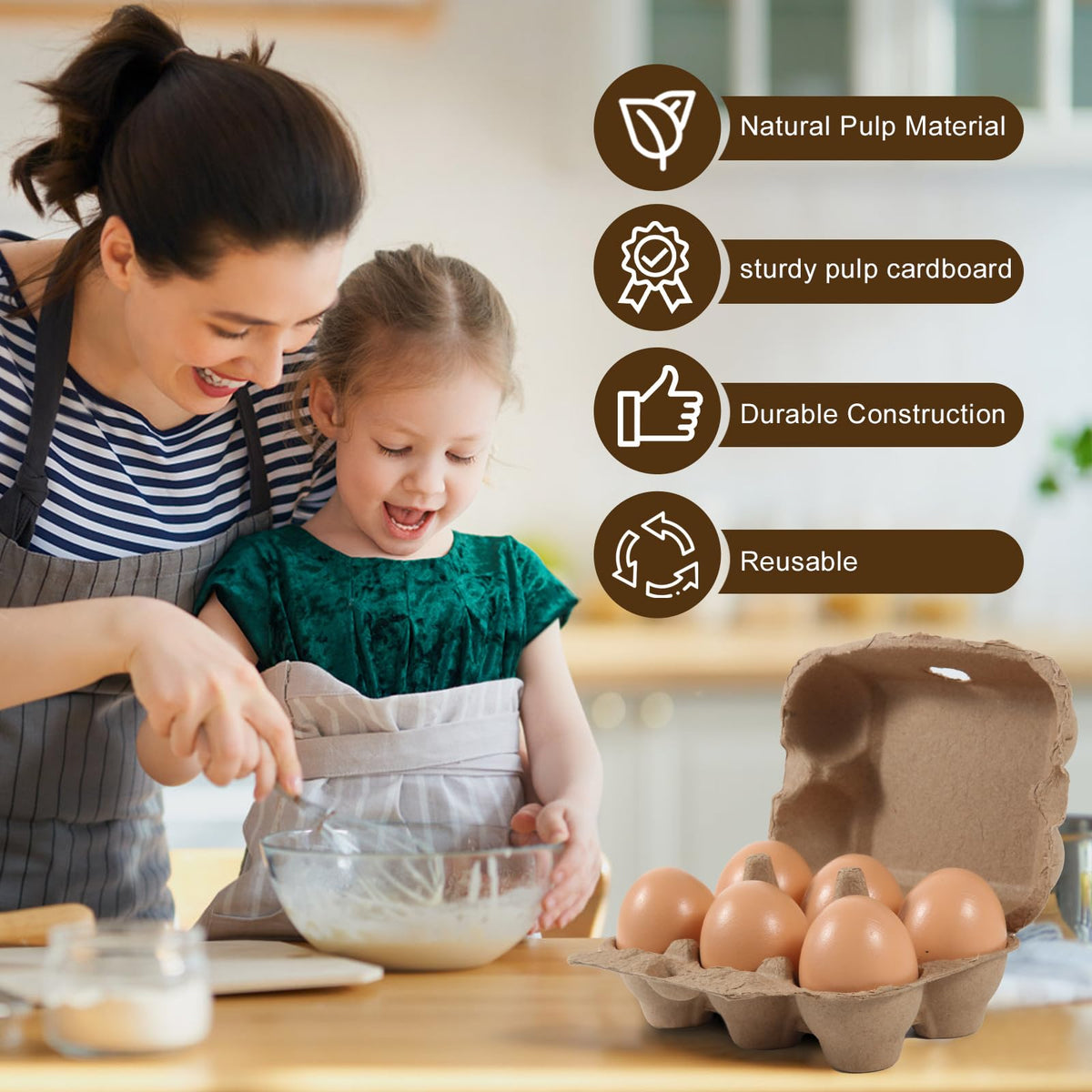 DecarDamai egg cartons measure 6.1 x 4.5 x 2.76 inches for standard eggs.