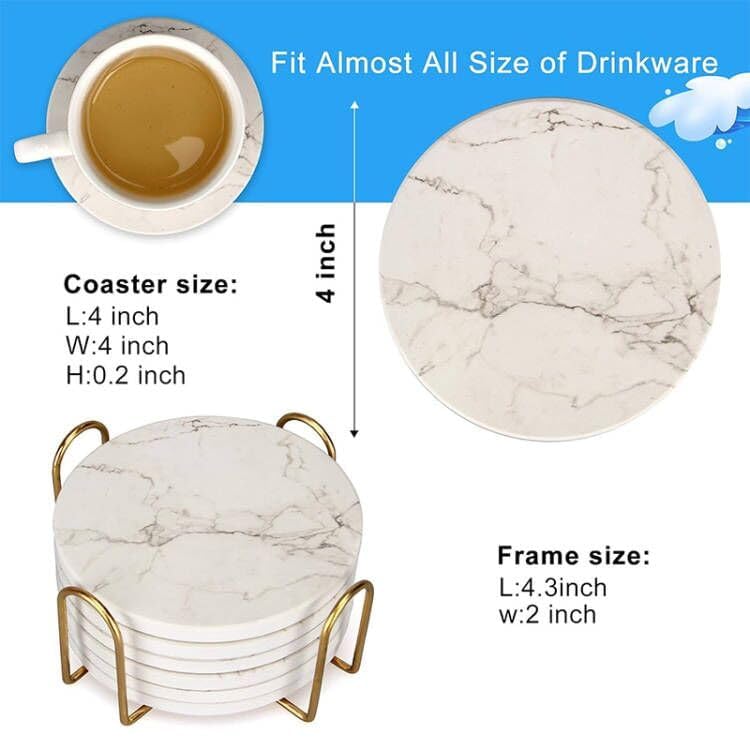 Deceram desk accessory coasters keep beverages within reach at work.