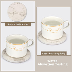 Deceram coasters on dining table prevent rings while enhancing style.