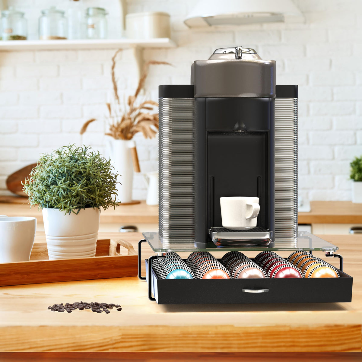 Deco Brothers capacity up to 30 large Vertuo pods for daily use.