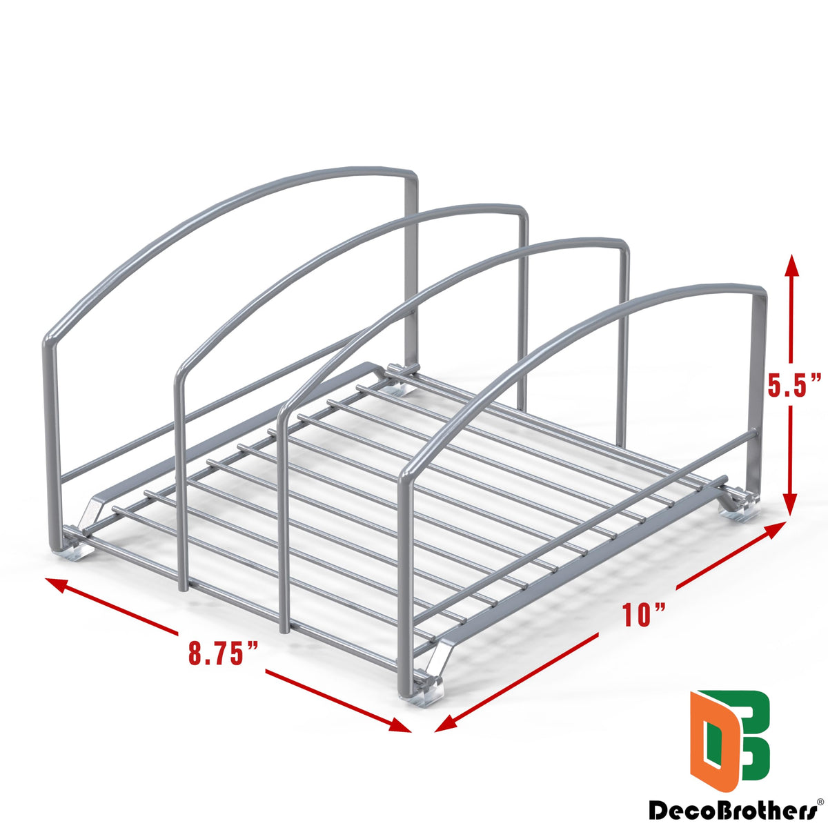 Deco Brothers rack side angle demonstrating stable, cabinet-savvy storage for kitchen organization.