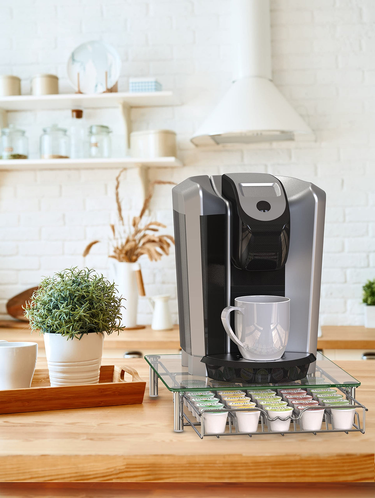 Open front view of Deco Brothers K-Cup drawer showing accessible pods
