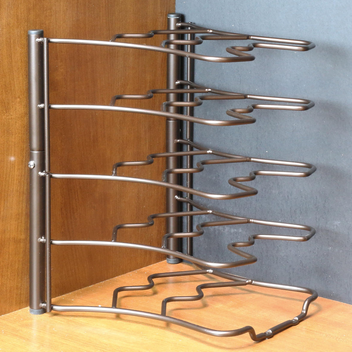 Deco Brothers counter or cabinet rack keeps cookware within reach