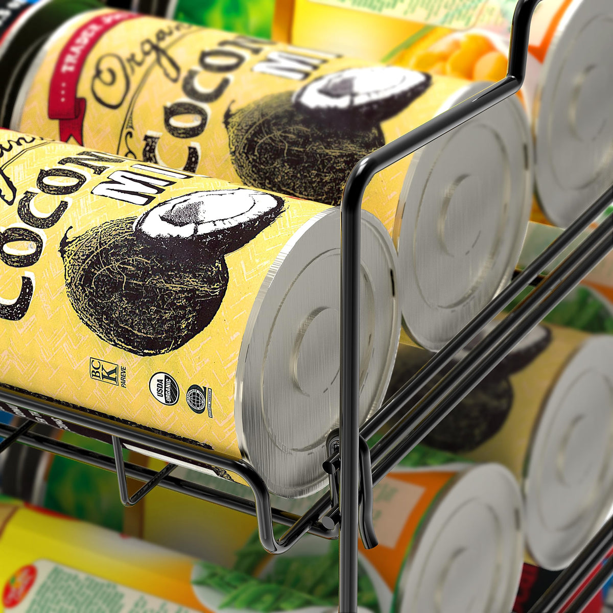 Deco Brothers 3-tier rack capacity showing up to 36 cans