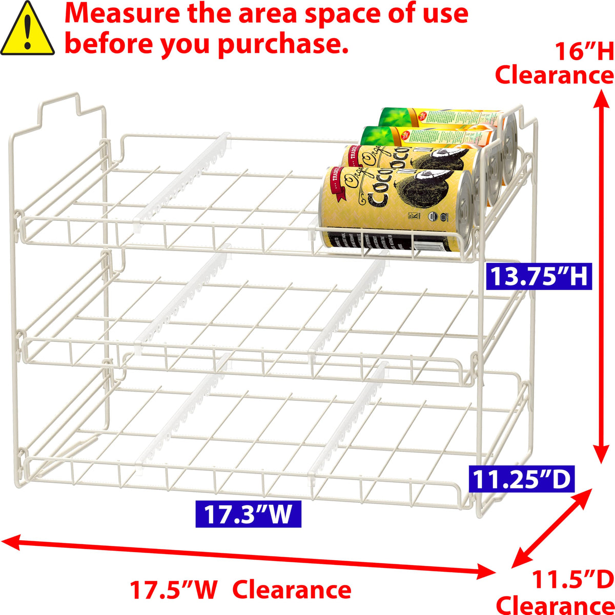 Deco Brothers Stackable Can Rack dimensions highlight space fit.