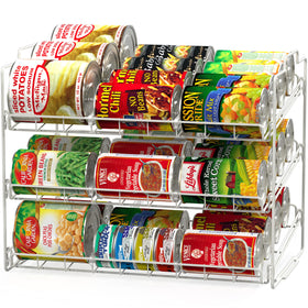 Deco Brothers Stackable Can Rack main view shows organized pantry storage.