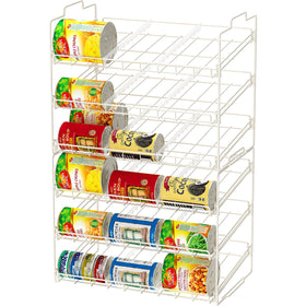 Deco Brothers Stackable Can Rack on-shelf placement for pantry optimization.