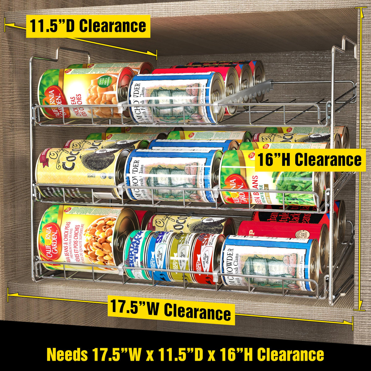 Deco Brothers stackable can rack top view emphasizes compact footprint