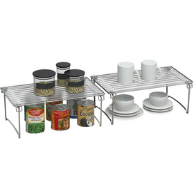 Deco Brothers chrome stackable shelf in kitchen use for plates and mugs