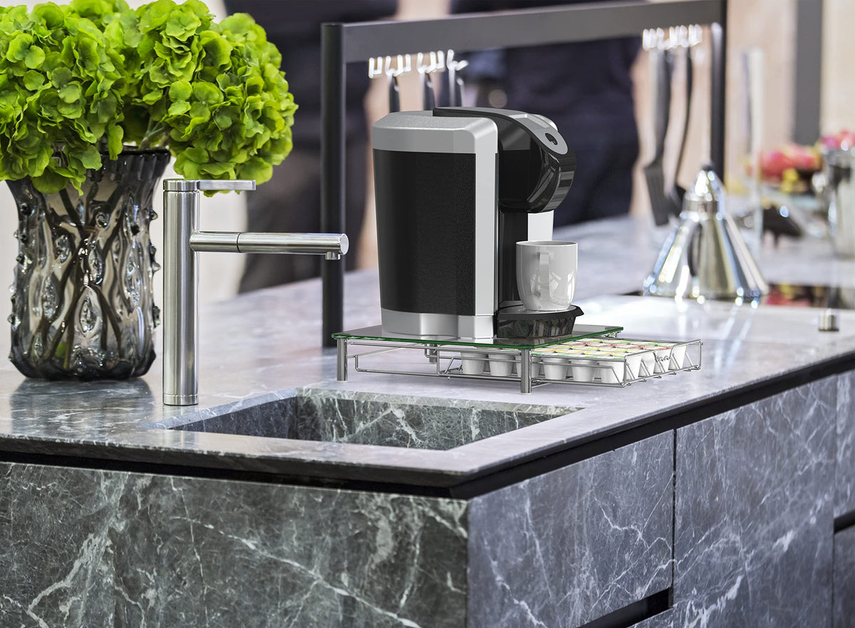 Under-Keurig space-saving drawer by Deco Brothers fits small counters