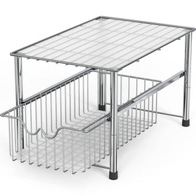 DecoBrothers chrome under-sink organizer showing accessible sliding basket