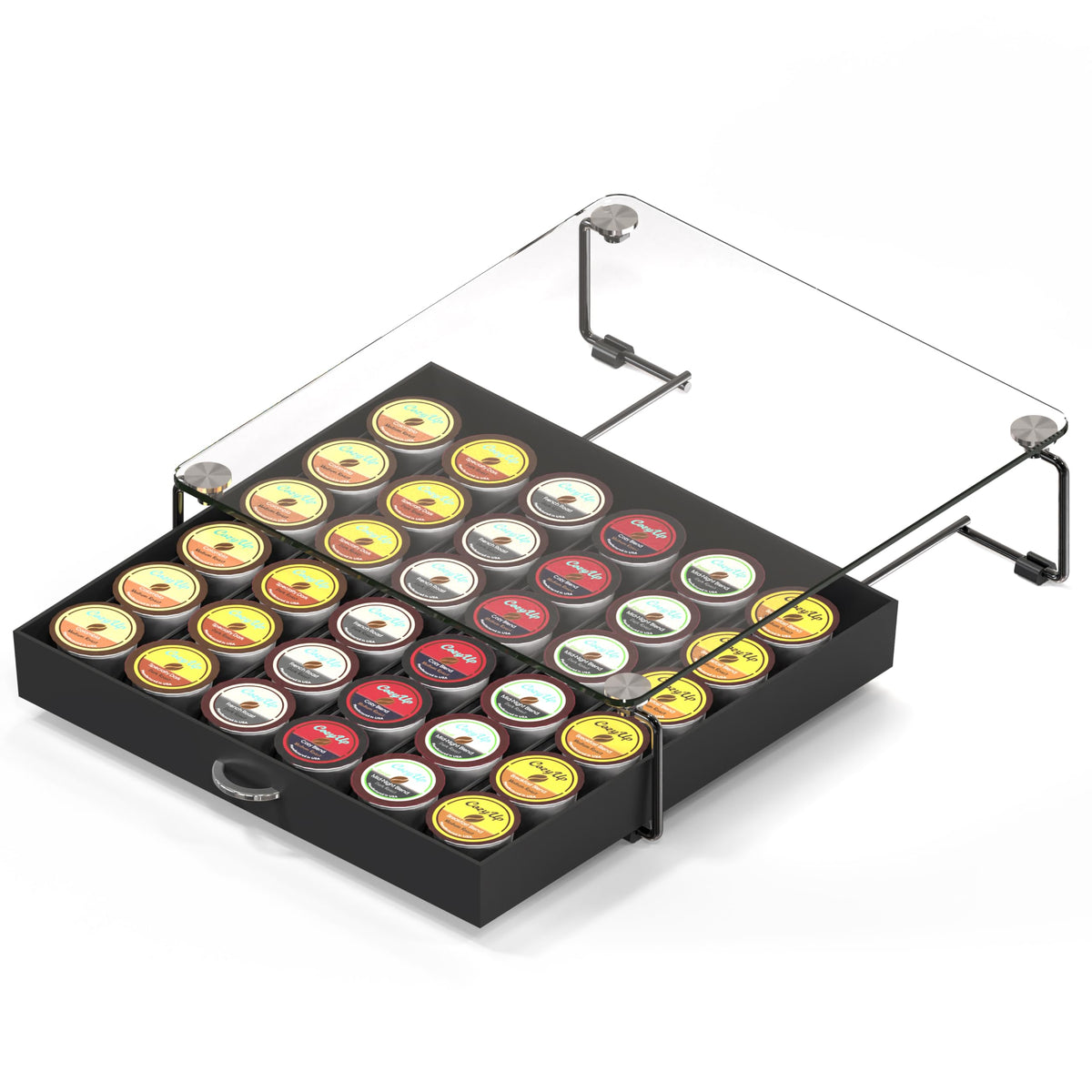 Deco Brothers crystal tempered glass drawer black finish suits modern kitchens.