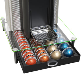 Deco Brothers Vertuo pod drawer with crystal glass stores 24 large capsules for easy access.