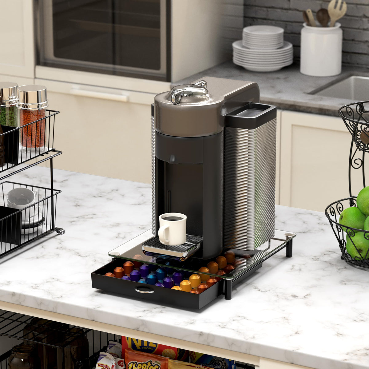 Deco Brothers original-line-fit pod drawer keeps capsules neatly organized beside your machine.